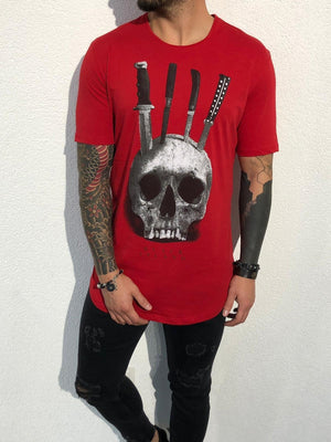 Red Oversize Skull Printed T-Shirt BL140 Streetwear T-Shirts - Sneakerjeans