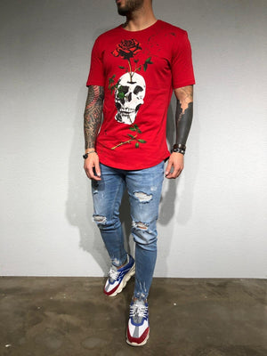 Red Oversize Skull Printed T-Shirt BL180 Streetwear T-Shirts - Sneakerjeans