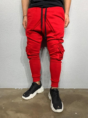 Red Striped Cargo Pocket Jogger Pant BI-015 Streetwear Mens Jogger Pants - Sneakerjeans