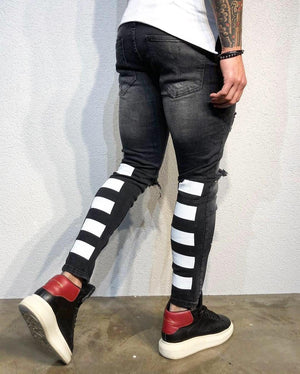 Sneakerjeans - Black Printed Distressed Skinny Jeans BL495 Denim - Sneakerjeans