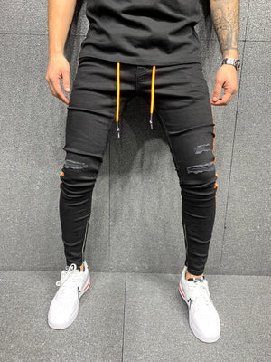 Sneakerjeans Black Striped Ripped Jeans AY060