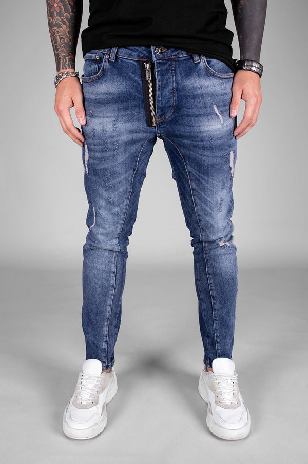 Sneakerjeans Blue Front Zippered Ripped Skinny Jeans BI-068