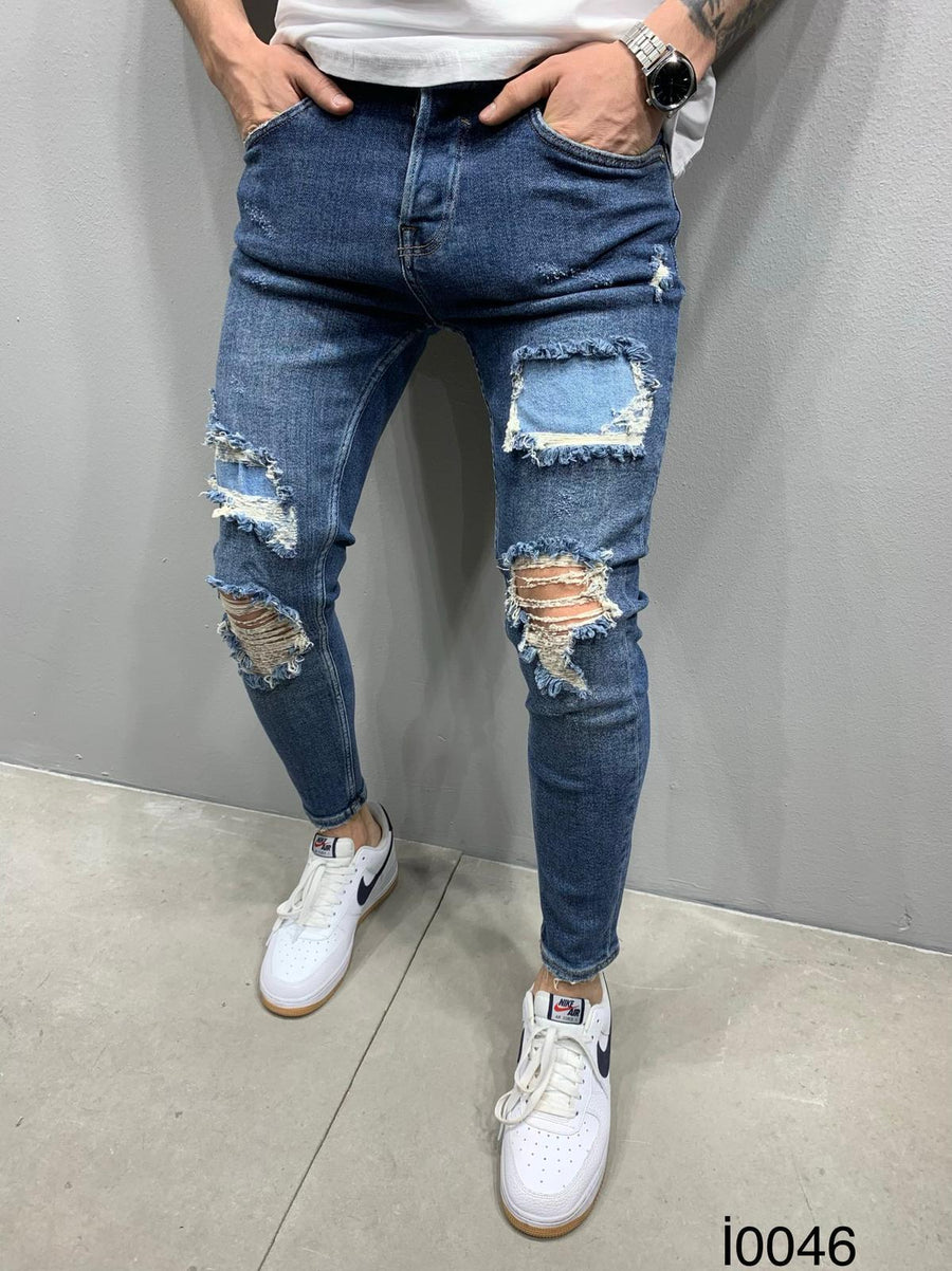 Sneakerjeans Blue Patched Ripped Skinny Jeans AY866