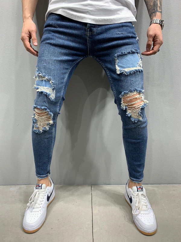 Sneakerjeans Blue Patched Ripped Skinny Jeans AY866