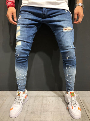 Sneakerjeans - Blue Printed Ripped Skinny Jeans A154 - Sneakerjeans
