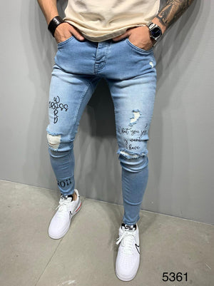 Sneakerjeans Blue Printed Ripped Skinny Jeans AY978