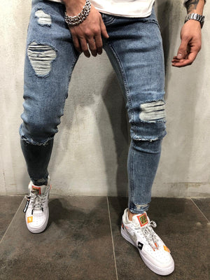 Blue Washed Distressed Ultra Skinny Fit Denim A270 Streetwear Jeans - Sneakerjeans