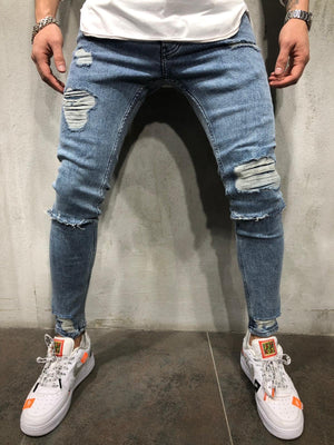 Blue Washed Distressed Ultra Skinny Fit Denim A270 Streetwear Jeans - Sneakerjeans