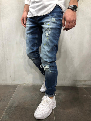Sneakerjeans - Blue Color Blobs Ripped Skinny Jeans A244 - Sneakerjeans