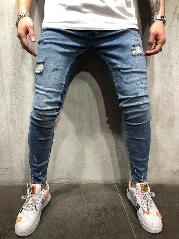 Blue Washed Ripped Ultra Skinny Jeans AY403 Streetwear Mens Jeans - Sneakerjeans