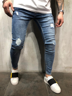 Blue Washed Ripped Ultra Skinny Jeans AY405 Streetwear Mens Jeans - Sneakerjeans