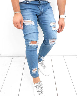 Blue Distressed Skinny Fit Denim KB121 Streetwear Jeans - Sneakerjeans