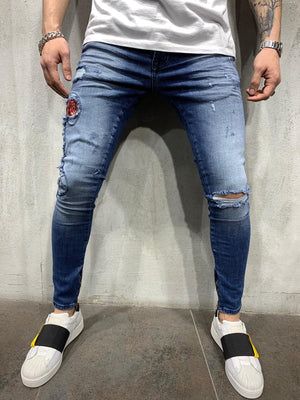 Sneakerjeans - Blue Snake Patched Jeans Skinny Jeans AY451 - Sneakerjeans