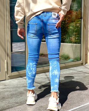 Sneakerjeans Blue Striped Ripped Skinny Jeans R111
