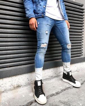 Sneakerjeans - Blue White Ankle Ripped Ultra Skinny Jeans B323 - Sneakerjeans