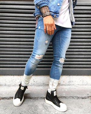 Sneakerjeans - Blue White Ankle Ripped Ultra Skinny Jeans B323 - Sneakerjeans