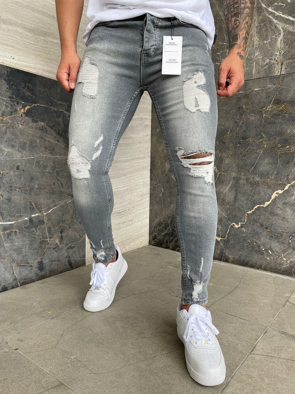 Sneakerjeans Gray Ripped Jeans DP159