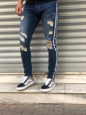 Sneakerjeans Navy Blue Skinny Ripped Jeans V11