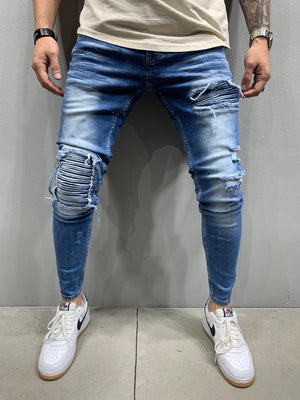 Sneakerjeans Navy Skinny Patched Ripped Jeans AY914