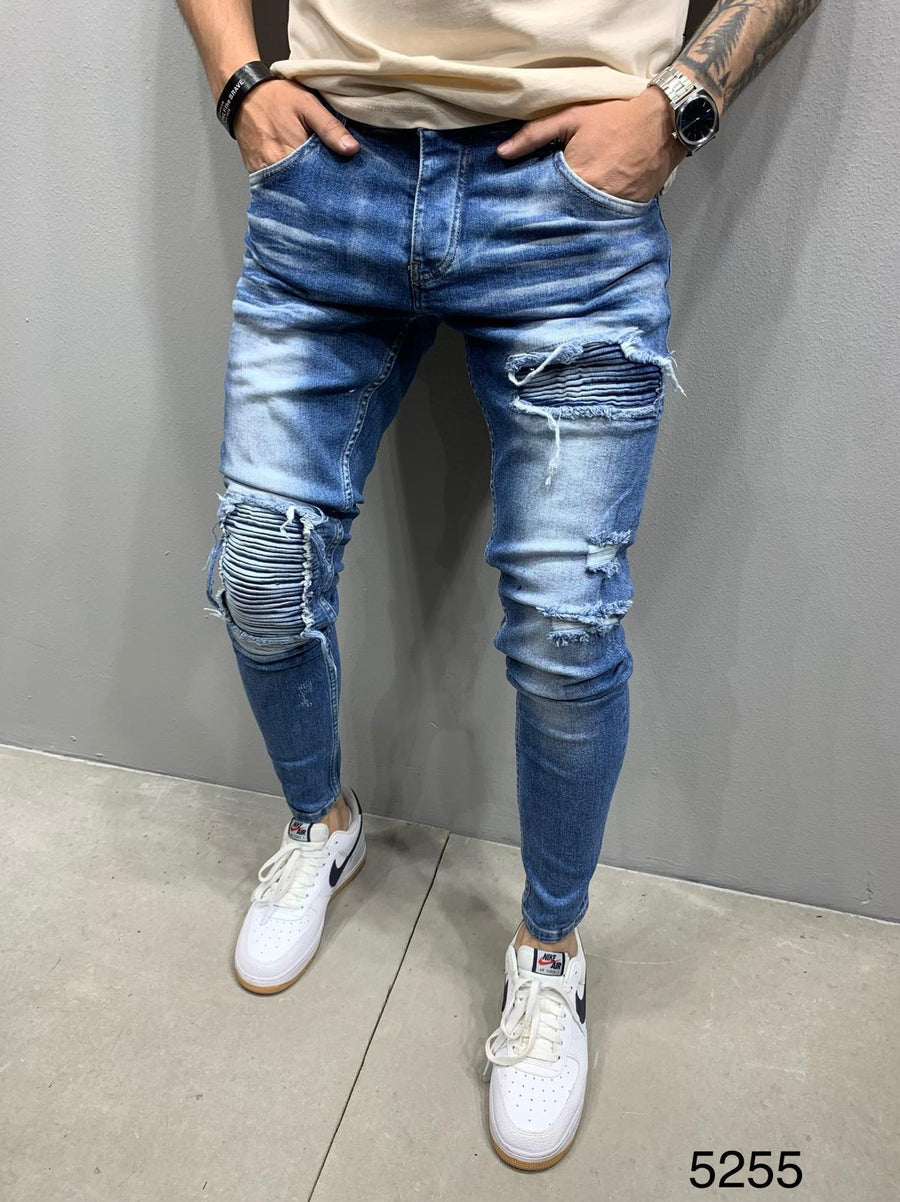 Sneakerjeans Navy Skinny Patched Ripped Jeans AY914