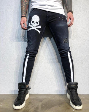 Sneakerjeans - Skull Printed Ultra Skinny Jeans B336 - Sneakerjeans