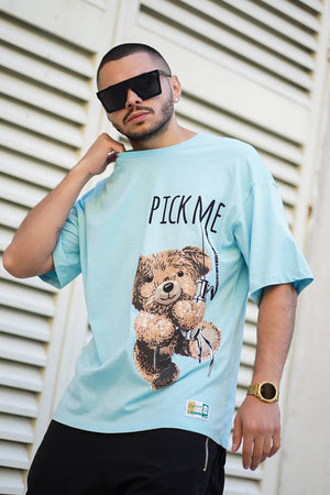 Sneakerjeans Turquoise Teddy Printed Oversize T-Shirt ES74