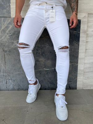 Sneakerjeans White Ripped Jeans DP157