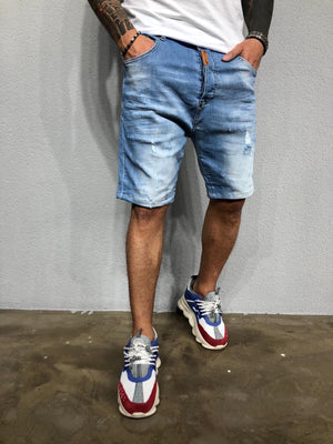 Washed Light Blue Ripped Jeans Short BL459 Streetwear Mens Shorts - Sneakerjeans