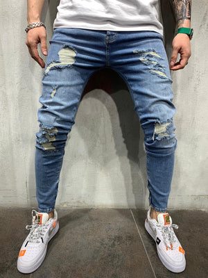 Washed Vintage Ripped Blue Jeans Slim Fit Mens Jeans AY501 Streetwear Mens Jeans - Sneakerjeans