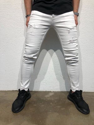 White Ankle Printed Slim Fit Denim B125 Streetwear Denim Jeans - Sneakerjeans
