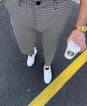 White Black Pattern Slim Fit Casual Pant DJ118 Streetwear Pant - Sneakerjeans