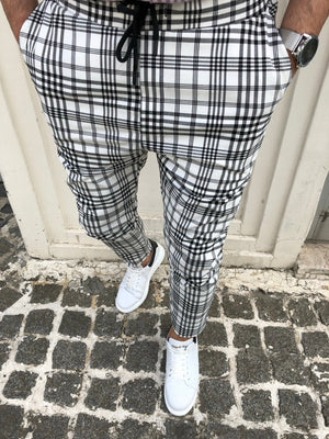 White Checkered Slim Fit Casual Mens Pant DJ174 Mens Pant - Sneakerjeans