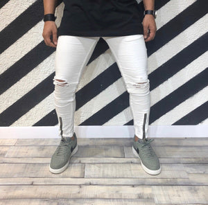 White Front Ankle Zipper Skinny Fit Denim R106 Streetwear Denim Jeans - Sneakerjeans
