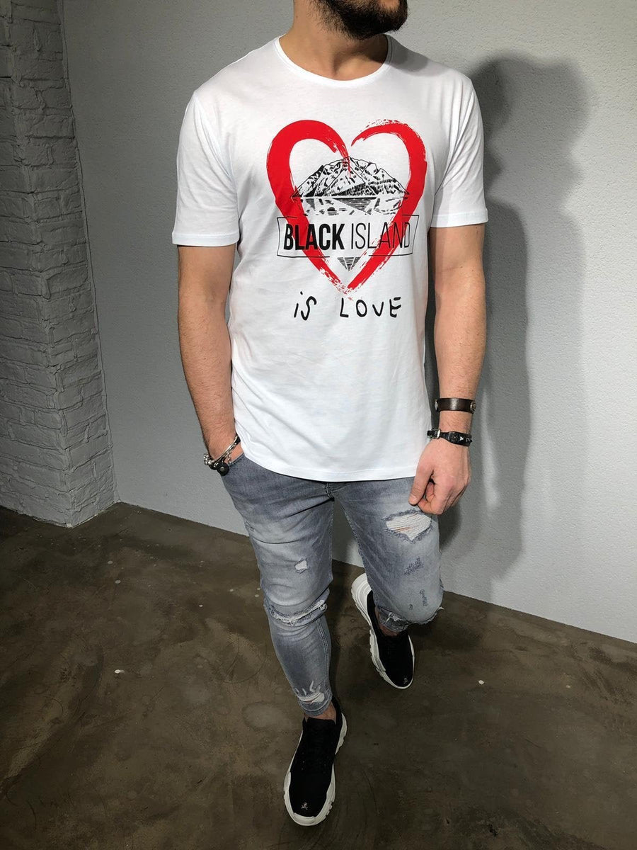 White Oversize Heart Printed T-Shirt BL170 Streetwear T-Shirts - Sneakerjeans