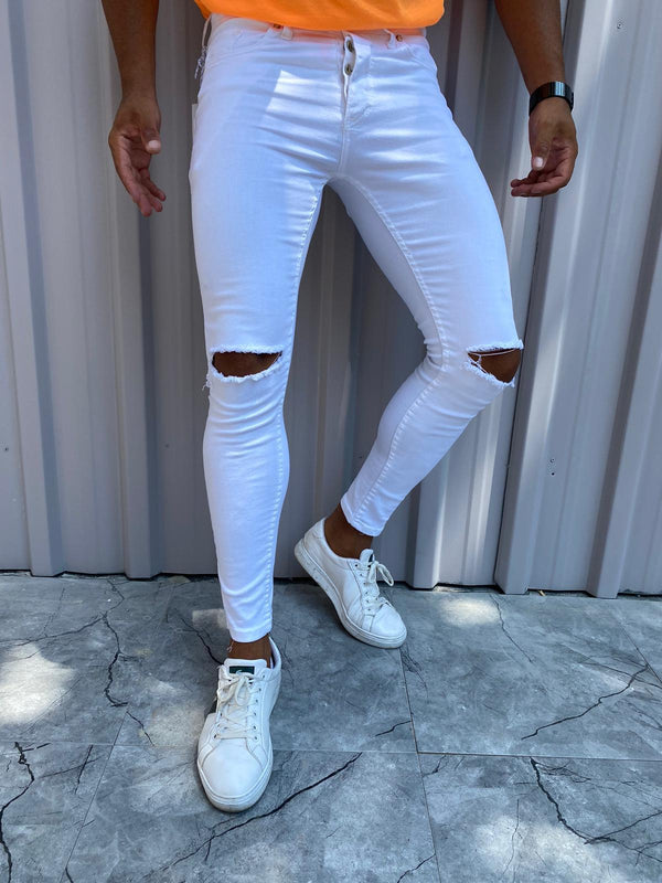 White Ripped Skinny Jeans BH03