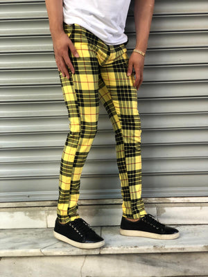 Yellow Mixed Colour Checkered Slim Fit Casual Pant DJ128 Streetwear Pant